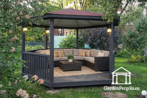 Gloriette hexagonale gris foncé