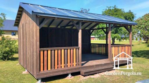 Gloriette 4x6m avec toit en métal à deux pentes - garden gazebo pergola