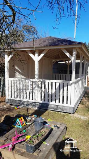 Gloriette blanche 4x6m avec sol gris foncé