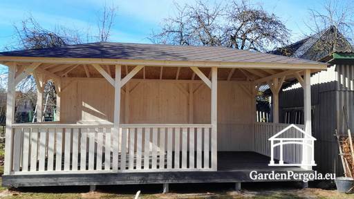 Gloriette blanche 4x6m avec sol gris foncé - garden gazebo pergola
