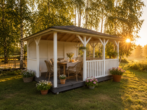 Tonnelle de jardin blanche 4x4,5 m confortable