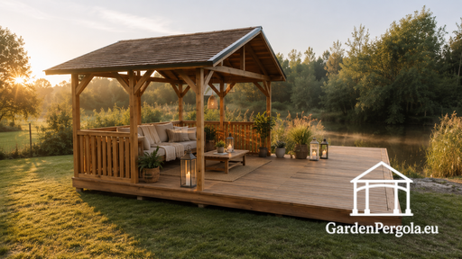 Gazebo en bois 3x4 m avec une terrasse spacieuse de 4x4 m
