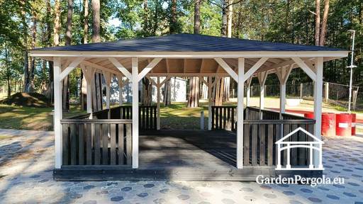 Gazebo en bois 5x5 m — Spacieux kiosque de jardin avec sol et deux entrées ouvertes - garden gazebo pergola