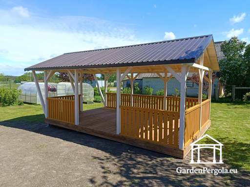 Gazebo en bois sur mesure 4x7 m — Grand gazebo de jardin avec plancher et toit à double pente - garden gazebo pergola