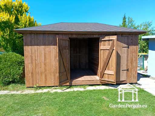 Abri de Jardin en Bois Sur Mesure 3x5,5 m — Abri de Rangement Spacieux avec Portes Doubles Larges