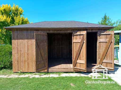 Abri de Jardin en Bois Sur Mesure 3x5,5 m — Abri de Rangement Spacieux avec Portes Doubles Larges