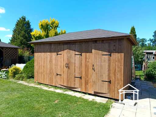 Abri de Jardin en Bois Sur Mesure 3x5,5 m — Abri de Rangement Spacieux avec Portes Doubles Larges