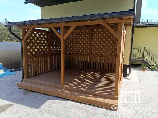 Extension de Maison en Bois Naturel 3x3,5 m avec Cache-Climatiseur 1,3x1,3 m - garden gazebo pergola