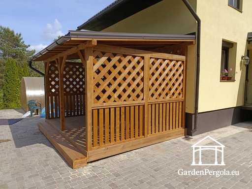 Extension de Maison en Bois Naturel 3x3,5 m avec Cache-Climatiseur 1,3x1,3 m