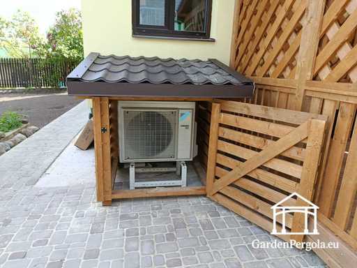 Extension de Maison en Bois Naturel 3x3,5 m avec Cache-Climatiseur 1,3x1,3 m