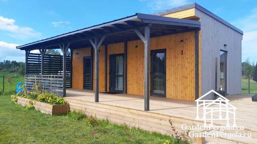 Extension de Maison en Bois Naturel avec Terrasse Couverte - garden gazebo pergola