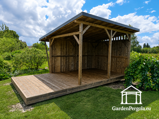 Gazebo de jardin en bois naturel 3x6 m couvert par un toit de 3x4 m - garden gazebo pergola