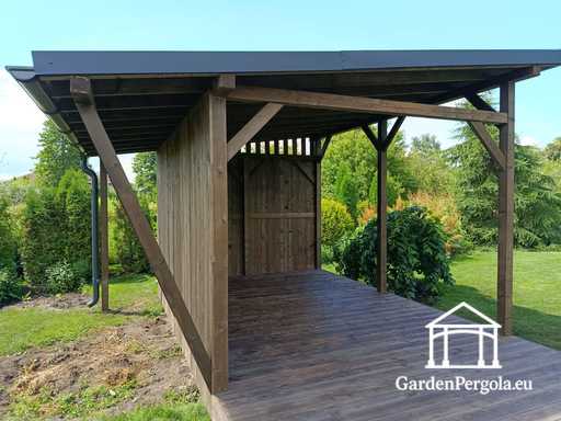 Gazebo de jardin en bois naturel 3x6 m couvert par un toit de 3x4 m