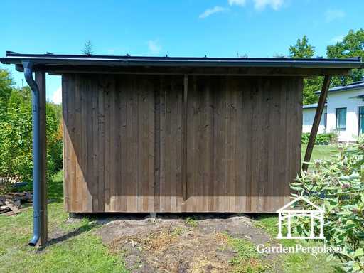 Gazebo de jardin en bois naturel 3x6 m couvert par un toit de 3x4 m