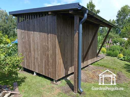 Gazebo de jardin en bois naturel 3x6 m couvert par un toit de 3x4 m