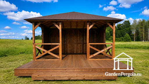 Gazebo de Jardin en Bois 4x4,5 m avec Terrasse Ouverte 2x4,5 m - garden gazebo pergola