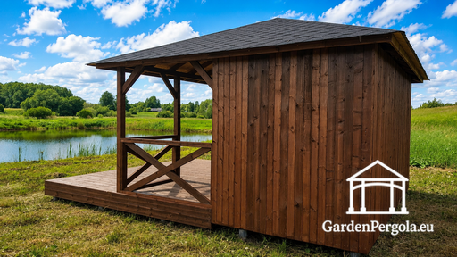 Gazebo de Jardin en Bois 4x4,5 m avec Terrasse Ouverte 2x4,5 m