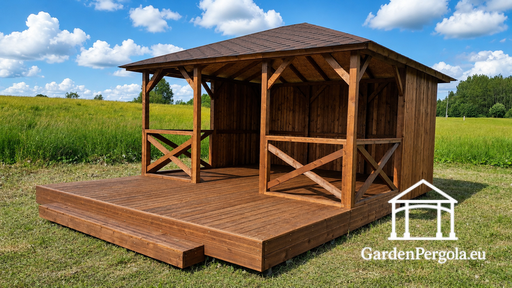 Gazebo de Jardin en Bois 4x4,5 m avec Terrasse Ouverte 2x4,5 m
