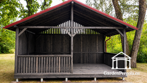 Gazebo de Jardin en Bois 4x6 m Gris Foncé avec Toit Métallique - garden gazebo pergola