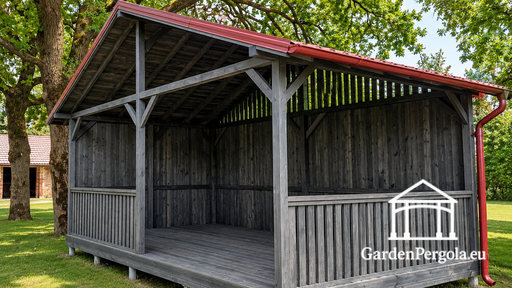 Gazebo de Jardin en Bois 4x6 m Gris Foncé avec Toit Métallique