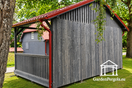 Gazebo de Jardin en Bois 4x6 m Gris Foncé avec Toit Métallique