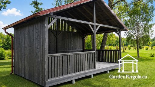 Gazebo de Jardin en Bois 4x6 m Gris Foncé avec Toit Métallique