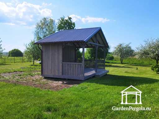 Gazebo de Jardin en Bois Gris 4x6 m avec Marche