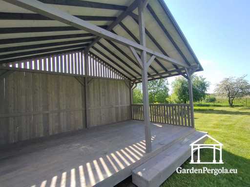 Gazebo de Jardin en Bois Gris 4x6 m avec Marche