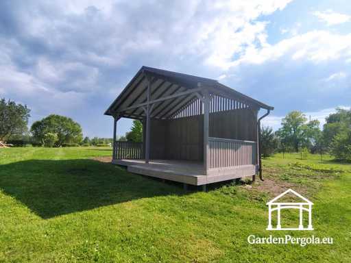 Gazebo de Jardin en Bois Gris 4x6 m avec Marche