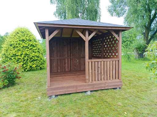 Gazebo de Jardin en Bois Marron 3×3 m avec Plancher