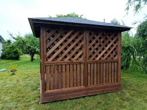 Gazebo de Jardin en Bois Marron 3×3 m avec Plancher