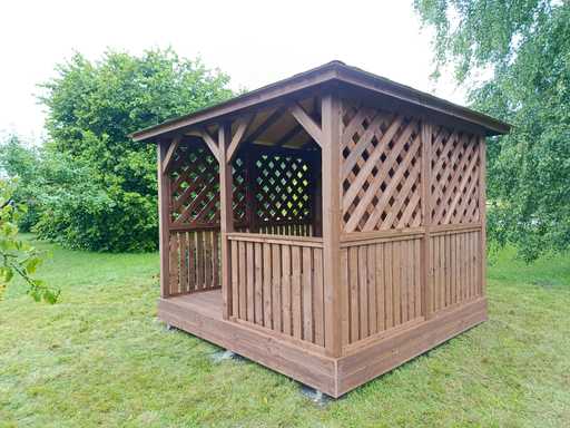 Gazebo de Jardin en Bois Marron 3×3 m avec Plancher