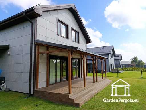 Véranda en bois naturel 2,4 x 9 m sans terrasse