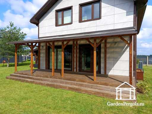 Véranda en bois naturel 2,4 x 9 m sans terrasse