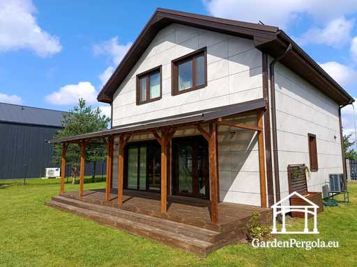 Véranda en bois naturel 2,4 x 9 m sans terrasse