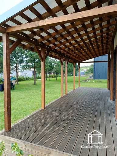 Véranda en bois naturel 2,4 x 9 m sans terrasse