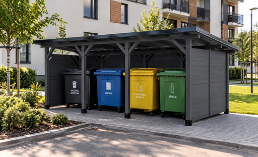 Abri à poubelles en bois 3 × 5 m pour immeubles