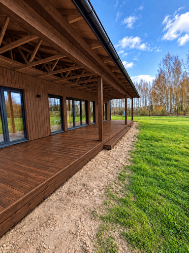 Terrasse en bois naturel 13 x 3 m avec marche - garden gazebo pergola