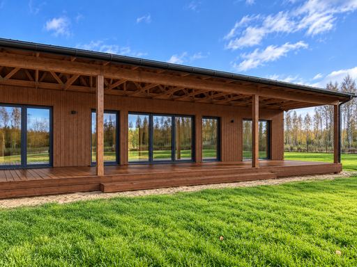 Terrasse en bois naturel 13 x 3 m avec marche