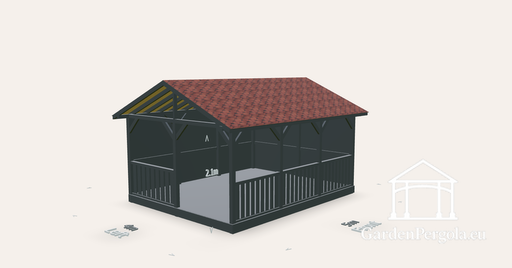 Gazebo 4x5m avec toit à double pente en bardeaux rouges